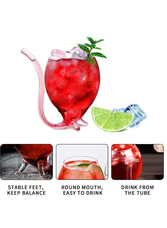 12oz Set Of 4 Creative Cocktail Glasses Decanter Cups Mugs with Built-in Straw for Cocktail Wine Juice Ice Cream Champagne Home Bar Party Club Glassware Barware - Image 5